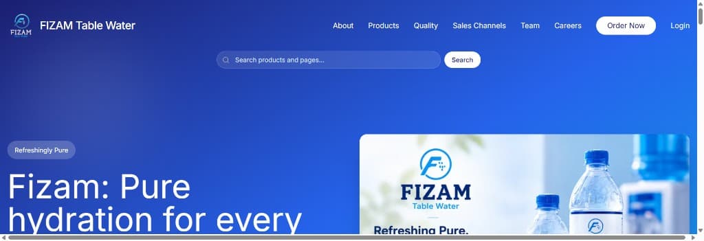 Fizam Table Water — live product preview